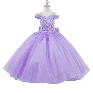Levendar off shoulder dress with flower top adorned with 3D flowers 8062X